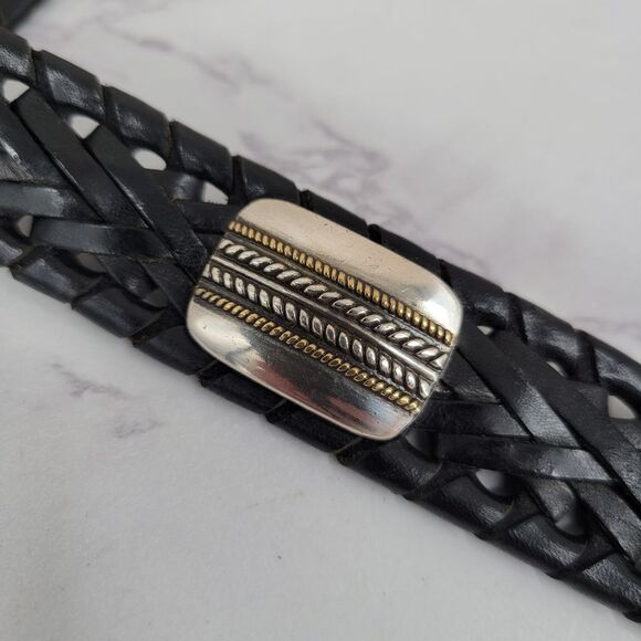 Roundtree & Yorke Black Woven Leather Belt with Silver & Gold Toned Conchos - Picture 8 of 14